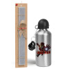 Easter Set, metallic silver aluminum water bottle (500ml) & aromatic flat Easter candle (30cm) (GRAY)