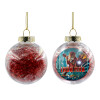 Transparent Christmas tree ball ornament with red filling 8cm