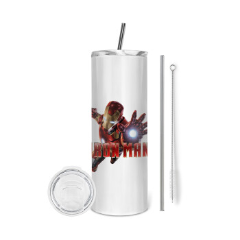 Ironman, Eco friendly ποτήρι θερμό (tumbler) από ανοξείδωτο ατσάλι 600ml, με μεταλλικό καλαμάκι & βούρτσα καθαρισμού