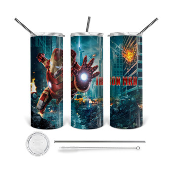 Ironman, 360 Eco friendly ποτήρι θερμό (tumbler) από ανοξείδωτο ατσάλι 600ml, με μεταλλικό καλαμάκι & βούρτσα καθαρισμού