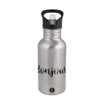 Bonjour, Water bottle Silver with straw, stainless steel 500ml