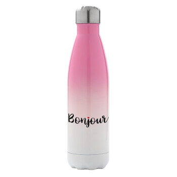 Bonjour, Metal mug thermos Pink/White (Stainless steel), double wall, 500ml