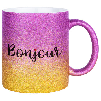 Bonjour, Κούπα Χρυσή/Ροζ Glitter, κεραμική, 330ml