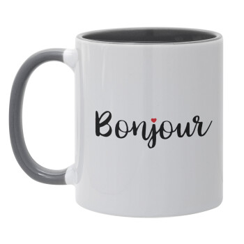 Bonjour, Mug colored grey, ceramic, 330ml