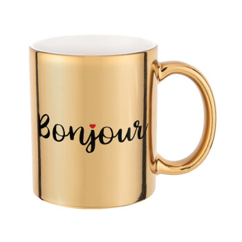 Bonjour, Mug ceramic, gold mirror, 330ml