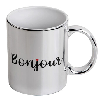 Bonjour, Mug ceramic, silver mirror, 330ml