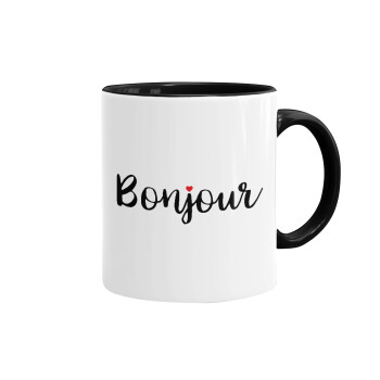 Bonjour, Mug colored black, ceramic, 330ml