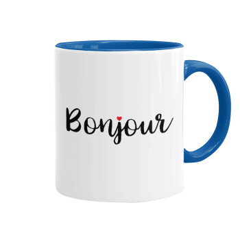 Bonjour, Mug colored blue, ceramic, 330ml