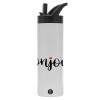 Metallic thermos bottle with straw & handle, stainless steel (Stainless steel 304), double-walled, 600ml.