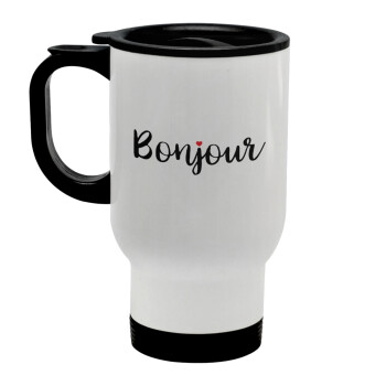 Bonjour, Stainless steel travel mug with lid, double wall white 450ml