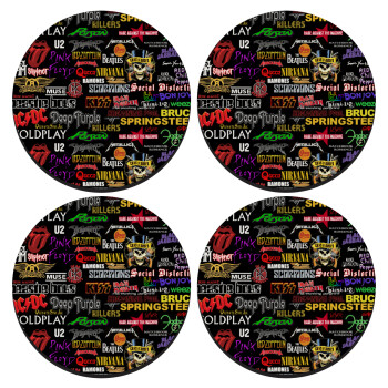 Rock Bands, SET of 4 round wooden coasters (9cm)