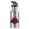 Water bottle Silver with straw, stainless steel 600ml