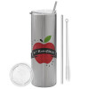 Tumbler stainless steel Silver 600ml, with metal straw & cleaning brush