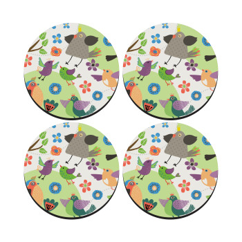 τα πουλάκια, SET of 4 round wooden coasters (9cm)