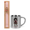 Easter Set, metallic thermal cup (300ml) & aromatic flat Easter candle (30cm) (PINK)