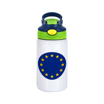 EU, Children's hot water bottle, stainless steel, with safety straw, green, blue (350ml)
