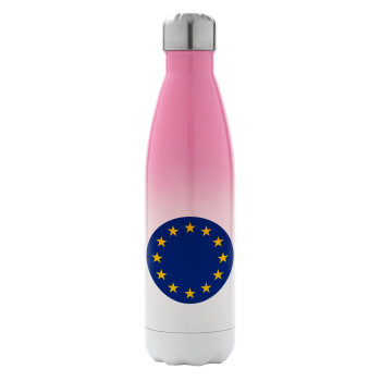 EU, Metal mug thermos Pink/White (Stainless steel), double wall, 500ml