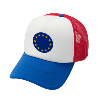 EU, Καπέλο Ενηλίκων Soft Trucker με Δίχτυ Red/Blue/White (POLYESTER, ΕΝΗΛΙΚΩΝ, UNISEX, ONE SIZE)