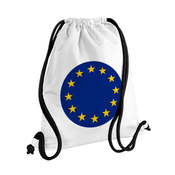 EU, Backpack pouch GYMBAG white, with pocket (40x48cm) & thick cords