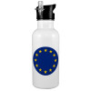 White water bottle with straw, stainless steel 600ml