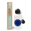 Easter Set, metallic aluminum water bottle (500ml) & scented flat candle (30cm) (TURQUOISE)