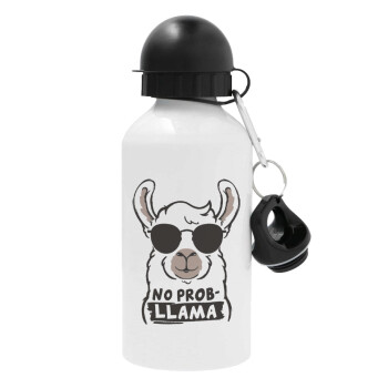 No Prob Llama, Metal water bottle, White, aluminum 500ml