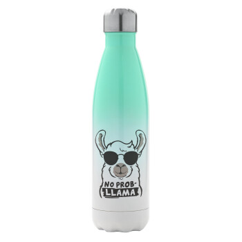 No Prob Llama, Metal mug thermos Green/White (Stainless steel), double wall, 500ml