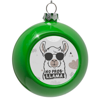 No Prob Llama, Green Christmas tree ornament bauble 8cm