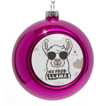 No Prob Llama, Purple Christmas tree ornament bauble 8cm