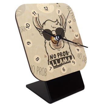 No Prob Llama, Quartz Table clock in natural wood (10cm)