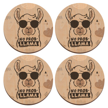 No Prob Llama, ΣΕΤ x4 Σουβέρ ξύλινα στρογγυλά plywood (9cm)