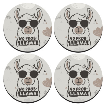 No Prob Llama, SET of 4 round wooden coasters (9cm)