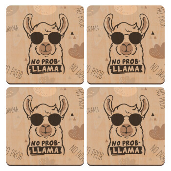 No Prob Llama, ΣΕΤ x4 Σουβέρ ξύλινα τετράγωνα plywood (9cm)