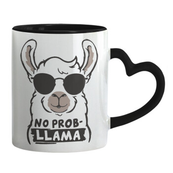 No Prob Llama, Κούπα καρδιά χερούλι μαύρη, κεραμική, 330ml