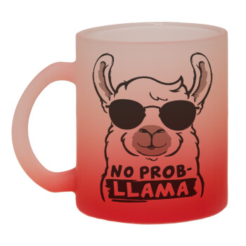 No Prob Llama, Κούπα γυάλινη δίχρωμη με βάση το κόκκινο ματ, 330ml