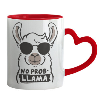No Prob Llama, Mug heart red handle, ceramic, 330ml