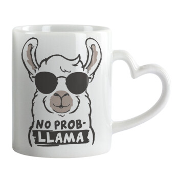 No Prob Llama, Mug heart handle, ceramic, 330ml