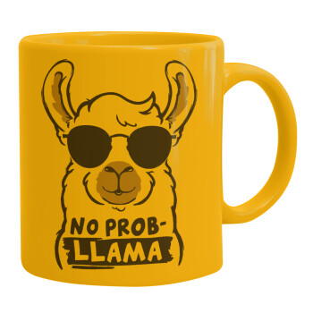 No Prob Llama, Ceramic coffee mug yellow, 330ml (1pcs)