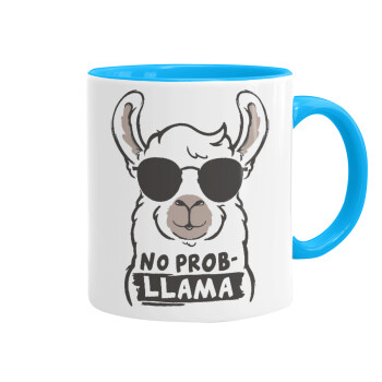 No Prob Llama, Mug colored light blue, ceramic, 330ml