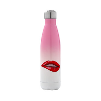 Lips, Metal mug thermos Pink/White (Stainless steel), double wall, 500ml