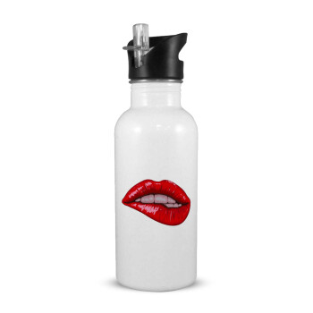 Lips, Παγούρι νερού Λευκό με καλαμάκι, ανοξείδωτο ατσάλι 600ml