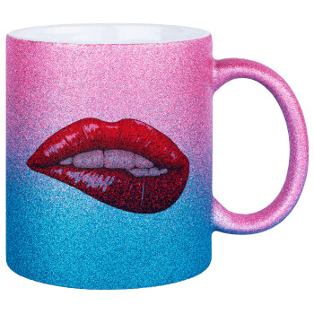 Lips, Κούπα Χρυσή/Μπλε Glitter, κεραμική, 330ml