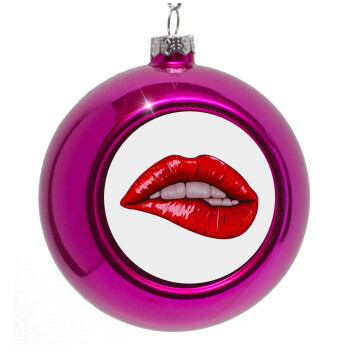 Lips, Purple Christmas tree ornament bauble 8cm