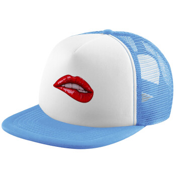 Lips, Child's Soft Trucker Hat with Blue/White Mesh (POLYESTER, CHILD, ONE SIZE)