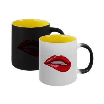 Lips, Κούπα Μαγική εσωτερικό κίτρινη, κεραμική 330ml που αλλάζει χρώμα με το ζεστό ρόφημα (1 τεμάχιο)