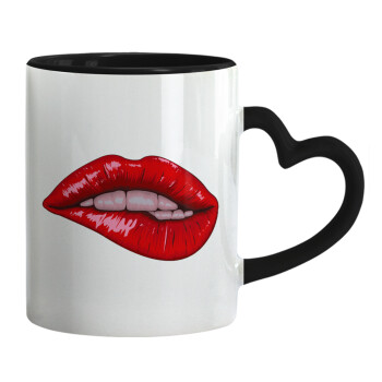 Lips, Mug heart black handle, ceramic, 330ml