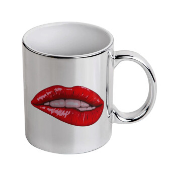 Lips, Mug ceramic, silver mirror, 330ml