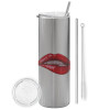 Eco friendly stainless steel Silver tumbler 600ml, with metal straw & cleaning brush