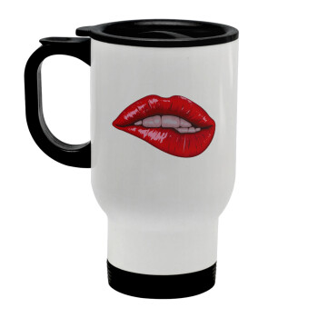 Lips, Stainless steel travel mug with lid, double wall white 450ml