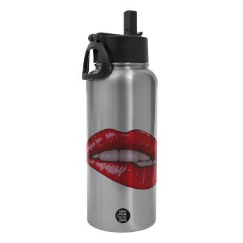 Lips, Metal mug thermo Silver with Straw and Spout Lid (Stainless steel), double wall, 950ml